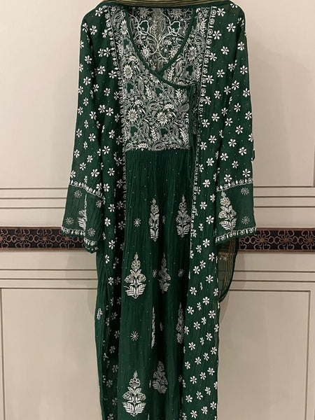 Mul Chanderi Angrakha Kurta Dupatta Set with Elegant Mukaish Work