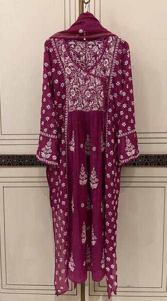Mul Chanderi Angrakha Kurta Dupatta Set with Elegant Mukaish Work