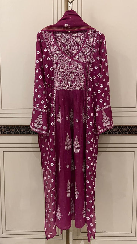 Mul Chanderi Angrakha Kurta Dupatta Set with Elegant Mukaish Work