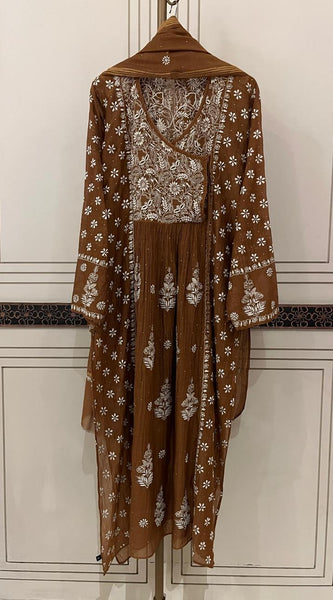Mul Chanderi Angrakha Kurta Dupatta Set with Elegant Mukaish Work