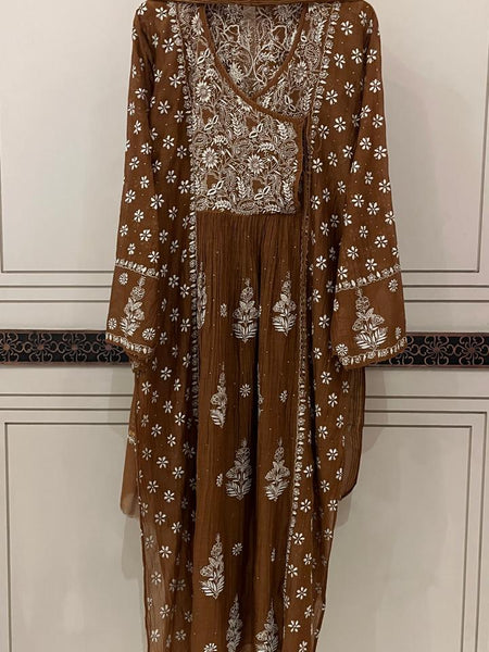 Mul Chanderi Angrakha Kurta Dupatta Set with Elegant Mukaish Work