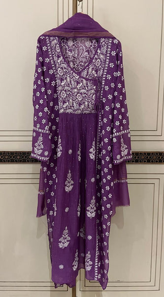 Mul Chanderi Angrakha Kurta Dupatta Set with Elegant Mukaish Work