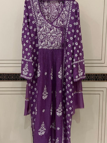 Mul Chanderi Angrakha Kurta Dupatta Set with Elegant Mukaish Work