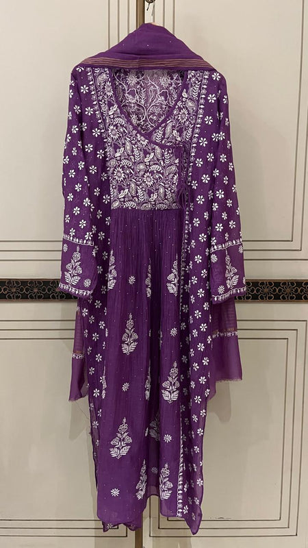 Mul Chanderi Angrakha Kurta Dupatta Set with Elegant Mukaish Work