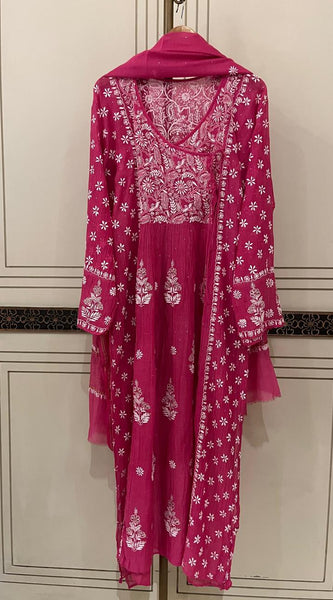 Mul Chanderi Angrakha Kurta Dupatta Set with Elegant Mukaish Work