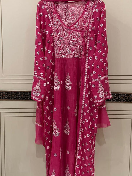 Mul Chanderi Angrakha Kurta Dupatta Set with Elegant Mukaish Work