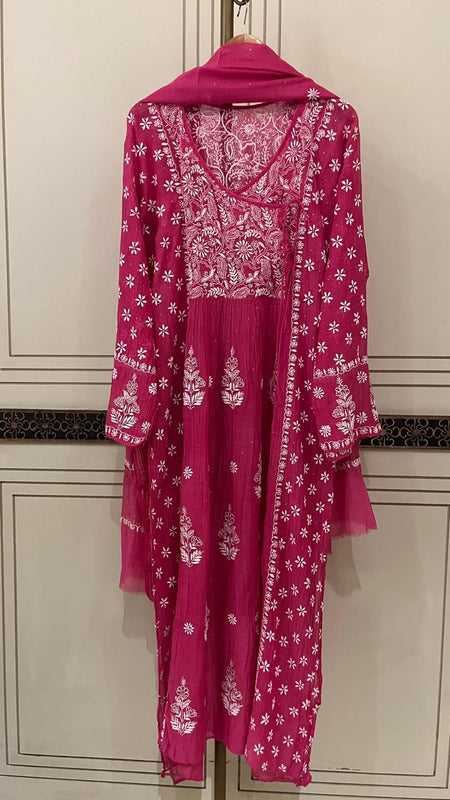 Mul Chanderi Angrakha Kurta Dupatta Set with Elegant Mukaish Work
