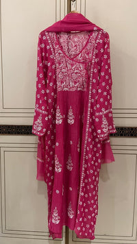Mul Chanderi Angrakha Kurta Dupatta Set with Elegant Mukaish Work