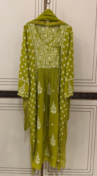 Mul Chanderi Angrakha Kurta Dupatta Set with Elegant Mukaish Work