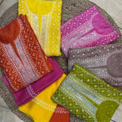 Mul Chanderi Anarkali Kurta Dupatta Set with Exquisite Pearl & Katdana Embellishments