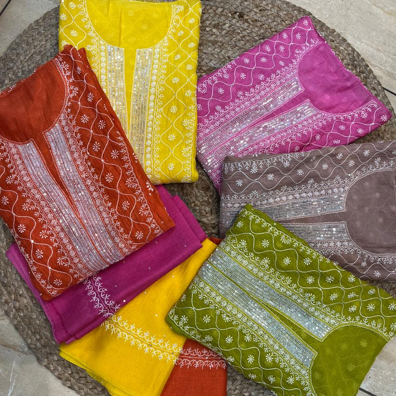 Mul Chanderi Anarkali Kurta Dupatta Set with Exquisite Pearl & Katdana Embellishments