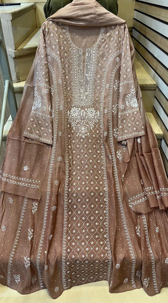 Mul Chanderi Anarkali Kurta Dupatta Set with Exquisite Pearl & Katdana Embellishments