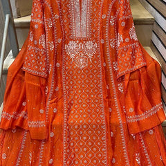Mul Chanderi Anarkali Kurta Dupatta Set with Exquisite Pearl & Katdana Embellishments
