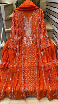 Mul Chanderi Anarkali Kurta Dupatta Set with Exquisite Pearl & Katdana Embellishments