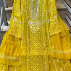 Mul Chanderi Anarkali Kurta Dupatta Set with Exquisite Pearl & Katdana Embellishments