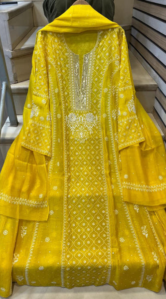 Mul Chanderi Anarkali Kurta Dupatta Set with Exquisite Pearl & Katdana Embellishments