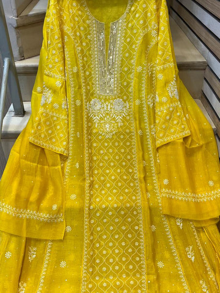 Mul Chanderi Anarkali Kurta Dupatta Set with Exquisite Pearl & Katdana Embellishments