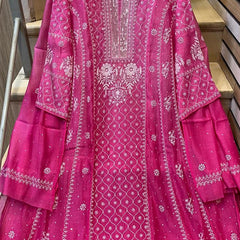 Mul Chanderi Anarkali Kurta Dupatta Set with Exquisite Pearl & Katdana Embellishments