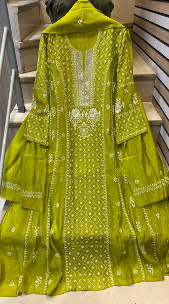 Mul Chanderi Anarkali Kurta Dupatta Set with Exquisite Pearl & Katdana Embellishments