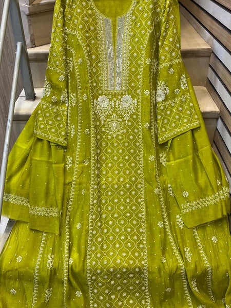 Mul Chanderi Anarkali Kurta Dupatta Set with Exquisite Pearl & Katdana Embellishments