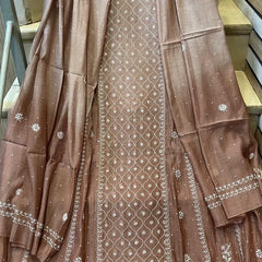 Mul Chanderi Anarkali Kurta Dupatta Set with Exquisite Pearl & Katdana Embellishments