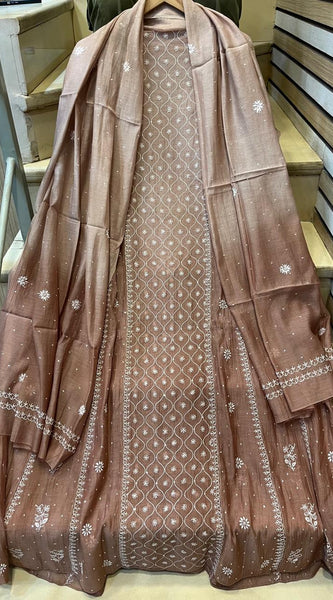 Mul Chanderi Anarkali Kurta Dupatta Set with Exquisite Pearl & Katdana Embellishments