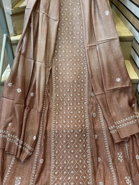 Mul Chanderi Anarkali Kurta Dupatta Set with Exquisite Pearl & Katdana Embellishments