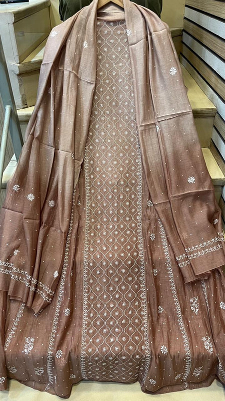 Mul Chanderi Anarkali Kurta Dupatta Set with Exquisite Pearl & Katdana Embellishments