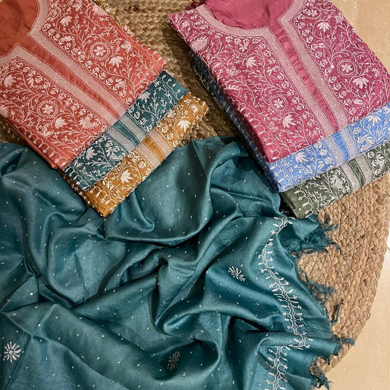 Pure Silk Kurta Dupatta Set with Pearl, Sequin & Katdana Embellishments