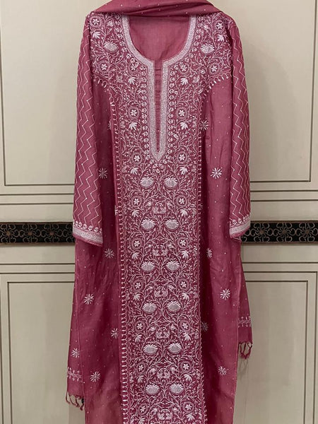 Pure Silk Kurta Dupatta Set with Pearl, Sequin & Katdana Embellishments