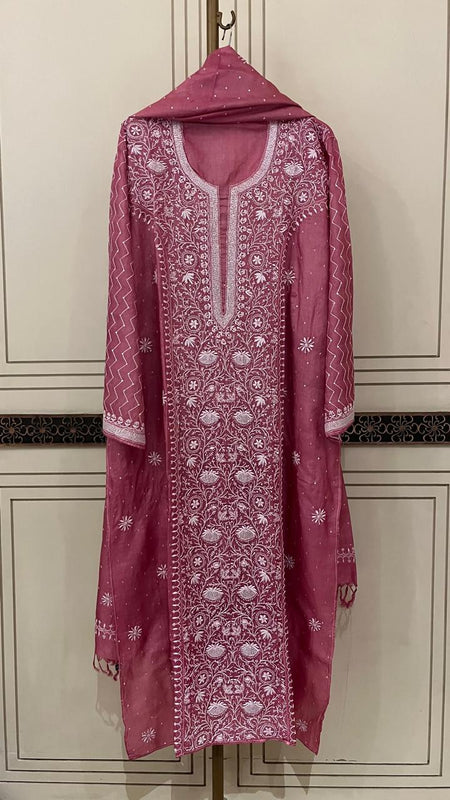Pure Silk Kurta Dupatta Set with Pearl, Sequin & Katdana Embellishments