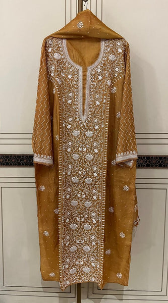 Pure Silk Kurta Dupatta Set with Pearl, Sequin & Katdana Embellishments