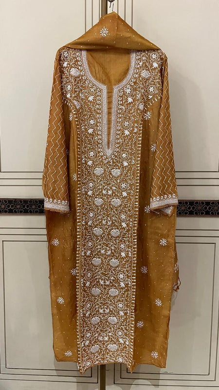 Pure Silk Kurta Dupatta Set with Pearl, Sequin & Katdana Embellishments