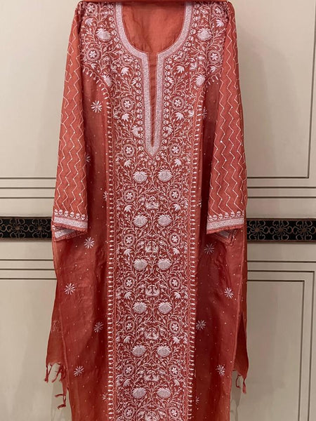 Pure Silk Kurta Dupatta Set with Pearl, Sequin & Katdana Embellishments
