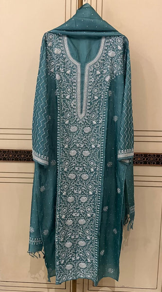 Pure Silk Kurta Dupatta Set with Pearl, Sequin & Katdana Embellishments