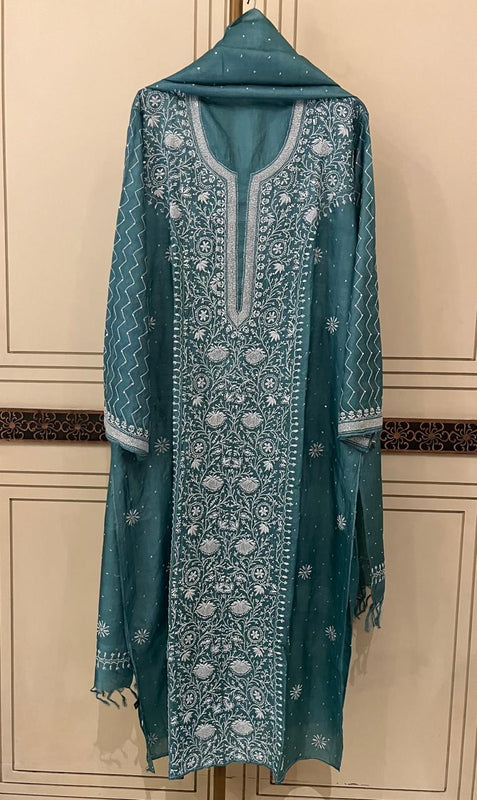 Pure Silk Kurta Dupatta Set with Pearl, Sequin & Katdana Embellishments