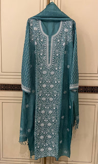 Pure Silk Kurta Dupatta Set with Pearl, Sequin & Katdana Embellishments