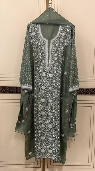 Pure Silk Kurta Dupatta Set with Pearl, Sequin & Katdana Embellishments