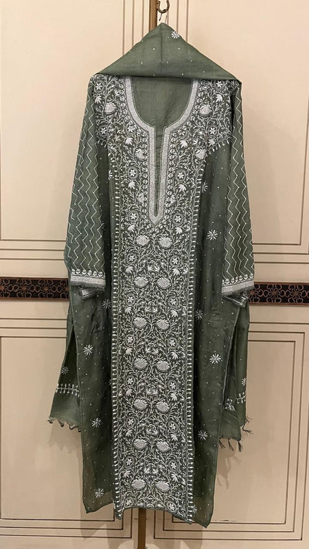 Pure Silk Kurta Dupatta Set with Pearl, Sequin & Katdana Embellishments
