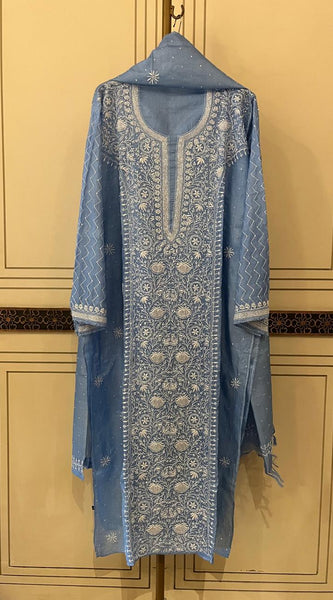 Pure Silk Kurta Dupatta Set with Pearl, Sequin & Katdana Embellishments
