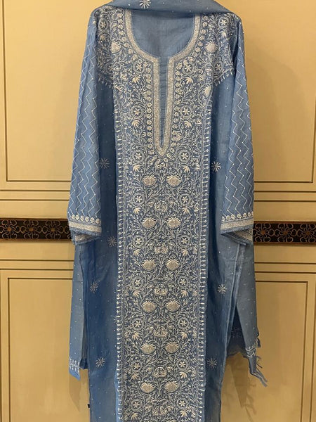Pure Silk Kurta Dupatta Set with Pearl, Sequin & Katdana Embellishments