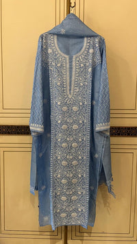 Pure Silk Kurta Dupatta Set with Pearl, Sequin & Katdana Embellishments