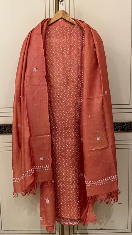 Pure Silk Kurta Dupatta Set with Pearl, Sequin & Katdana Embellishments