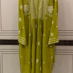 Mul Chanderi A-Line Kurta Dupatta Set with Elegant Mukaish Work