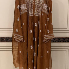 Mul Chanderi A-Line Kurta Dupatta Set with Elegant Mukaish Work