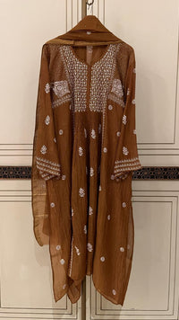 Mul Chanderi A-Line Kurta Dupatta Set with Elegant Mukaish Work