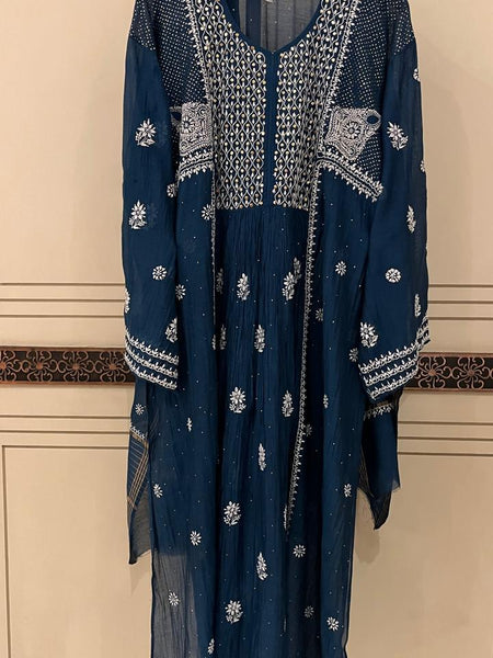 Mul Chanderi A-Line Kurta Dupatta Set with Elegant Mukaish Work