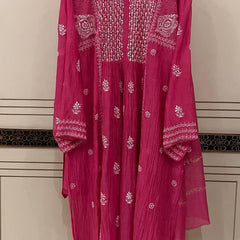Mul Chanderi A-Line Kurta Dupatta Set with Elegant Mukaish Work