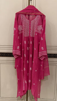 Mul Chanderi A-Line Kurta Dupatta Set with Elegant Mukaish Work