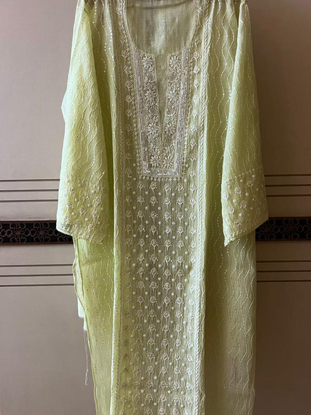 Pure Mul Chanderi Kurta Dupatta Set with Pearl & Katdana Embellishments